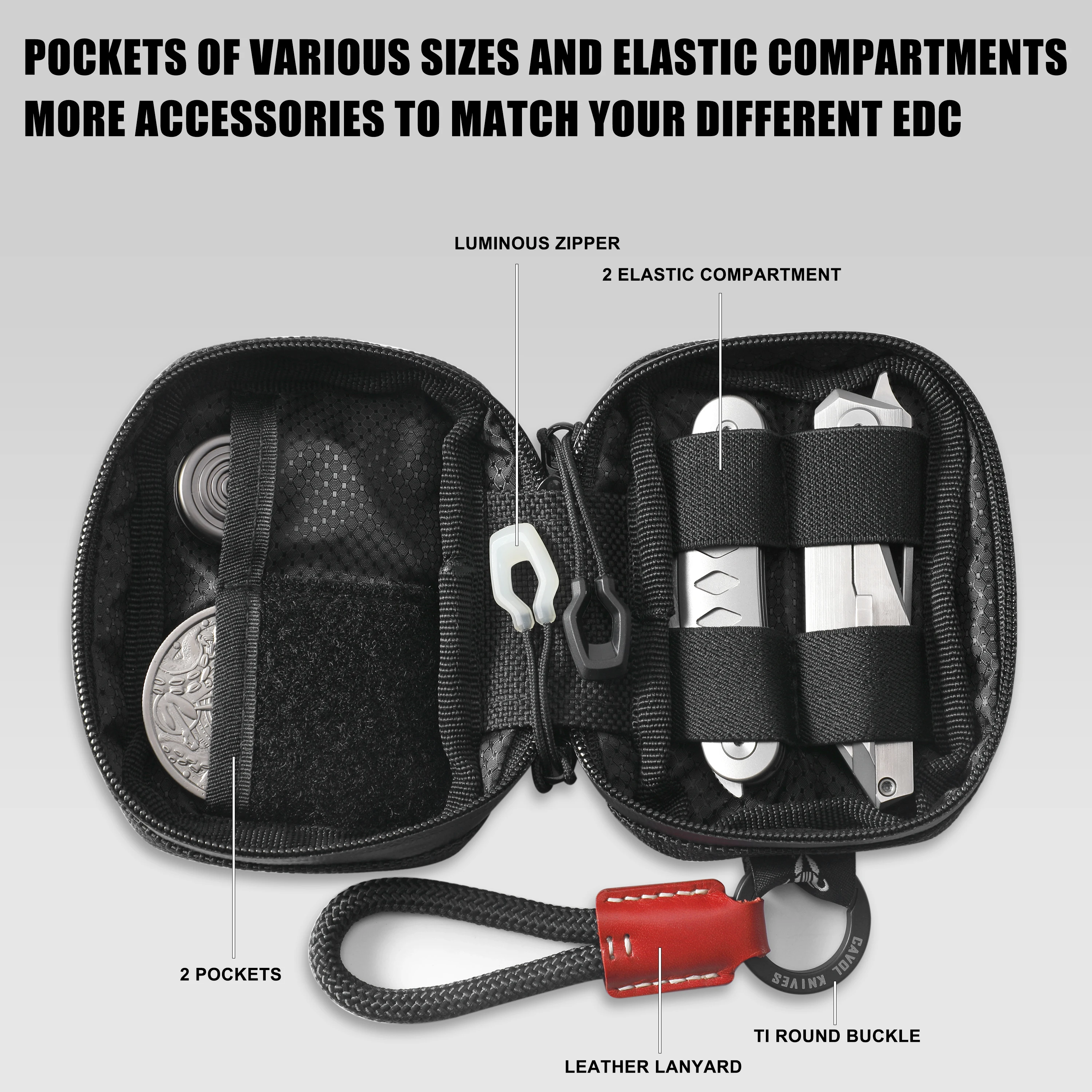 Cavol EDC Pouch,Nylon EDC Pocket Organizer Pouch for 4.21" Folding Knife Sheath,Small EDC Organizer Pouch Bags,GITD Drawstring view 4