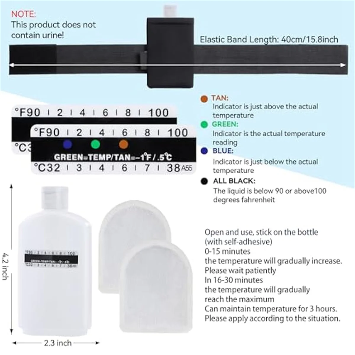 16Pcs Urine Test Complete Kit Includes 2 Empty Bottles,10 Adhesive Temperature Test Strips and Insulation Bag