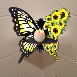 1pc,Wooden Color Sunflower Butterfly Straight Corner Hollow Creative Shape Storage Decorative Wall Shelf
