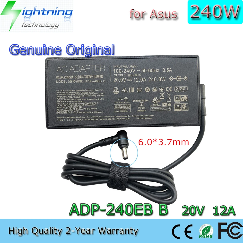 

Brand New Genuine Original 240W 20V 12A 6.0*3.7mm ADP-240EB B Laptop Adapter for Asus ROG Zephyrus S17 GX701 GX701LWS-XS76 Charg