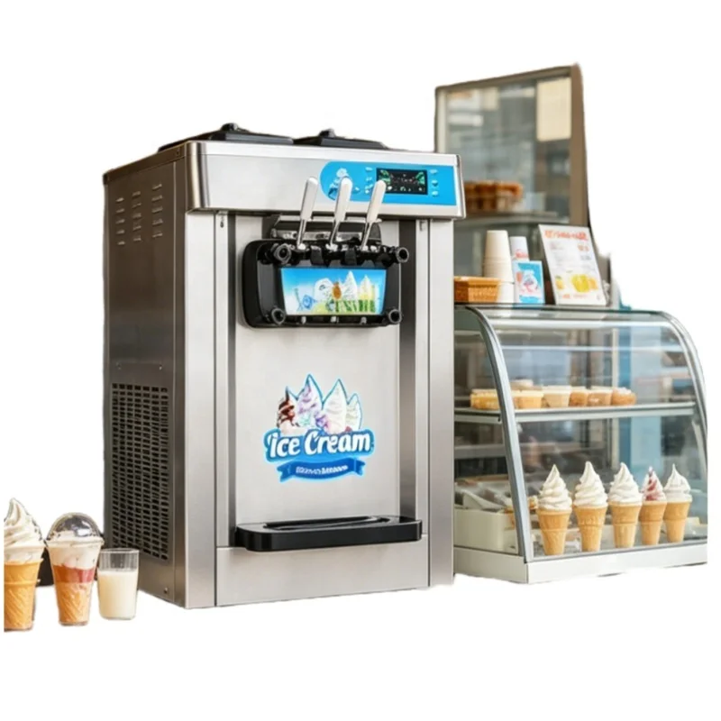 3 Flavor Soft Serve Ice Cream Machine Commercial, Stainless Steel Ice Cream Maker Equipment for Business Shop Catering Use