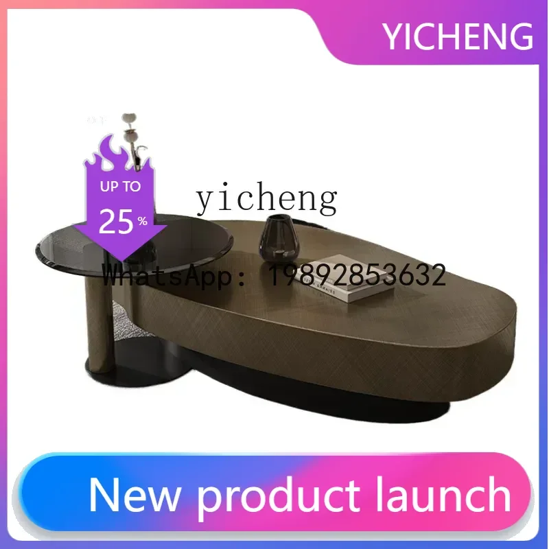 

X8 light luxury stainless steel special-shaped oval light luxury small apartment modern living room coffee table combination