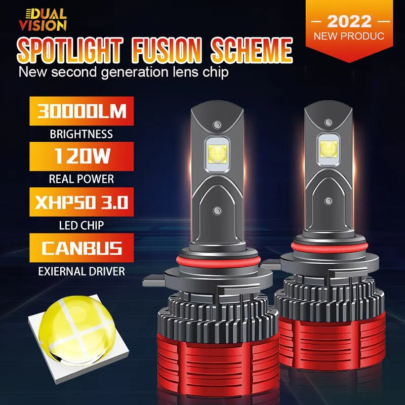 H11 H7 LED CANBUS Car Headlight Bulb 9012 HIR2 H1 9005 HB3 9006 HB4 6000K XHP50 CSP Chip 120W 30000LM Auto Lamp for Ford