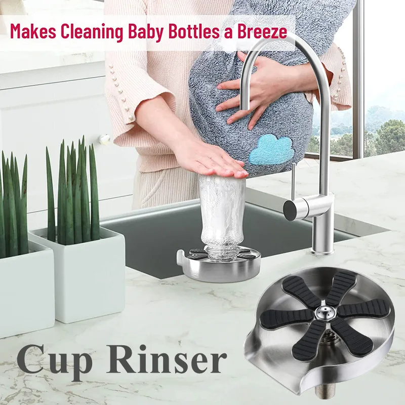 Automatic Baby Bottle Cleaner High Pressure 9 Outlet Holes Cup Washer Mute Quick Mug Rinser Party Wine Glasses Flushing Device