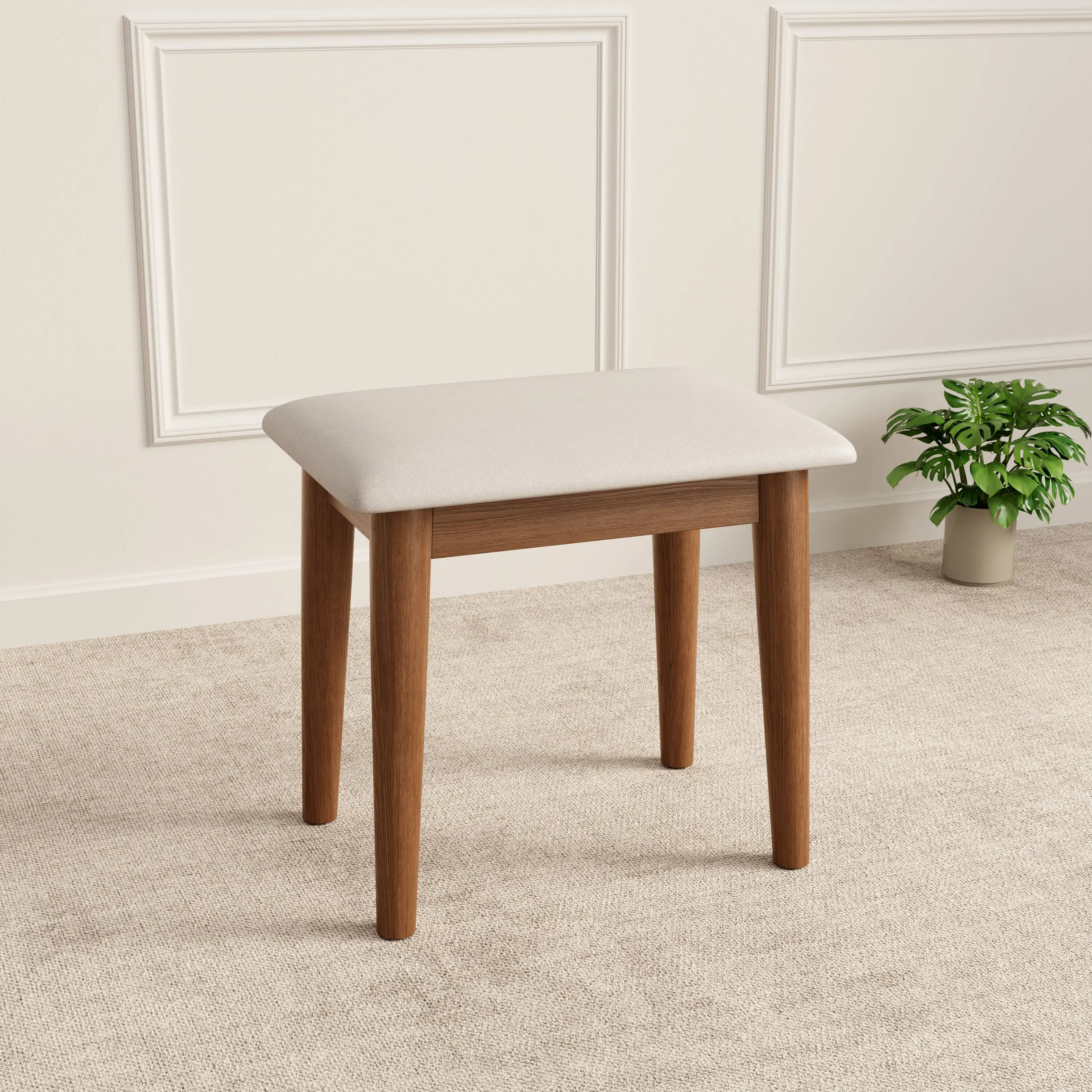 #US Stock Solid Wood Upholstered Footstool Ottoman Faux Leather Upholstery Padded Cushion For Entryway Bedroom Living