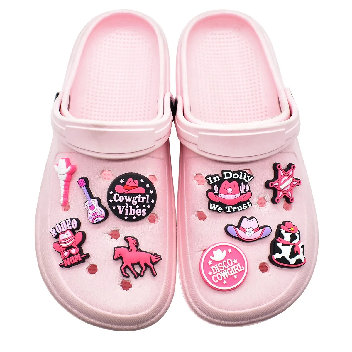 22Pcs Pink Cowgrils Shoe Charms Cowgirl Western Clogs Slides Shoe Accessories DIY Shoe Decoration Buckle for Women Girl Gifts