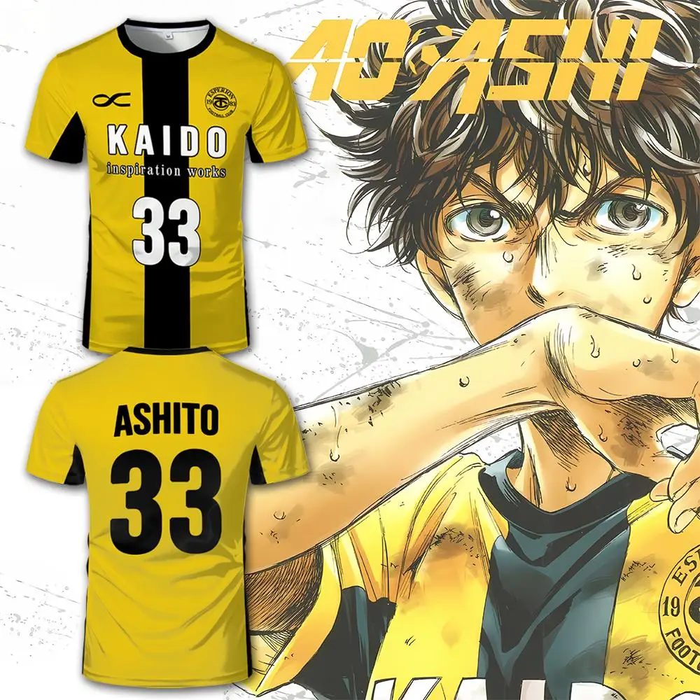 Japanese Anime Ao Ashi Cosplay Jersey Outdoor Sports Breathable Football T-Shirt Ashito Men's Street Fashion Casual O-Neck Tees