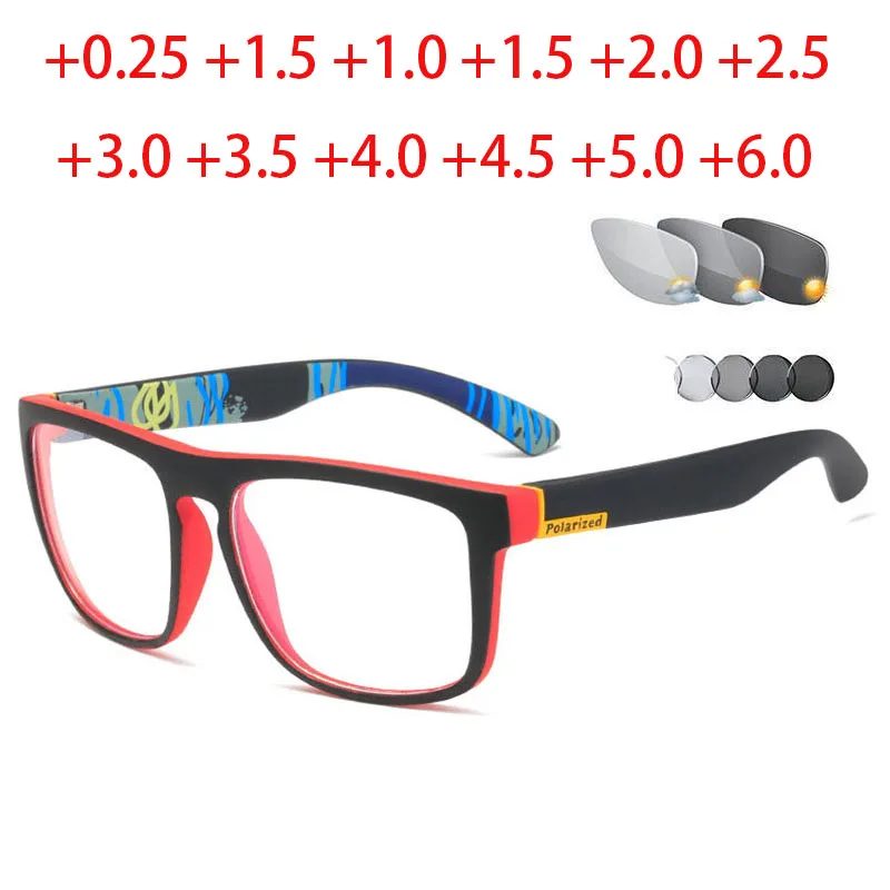 Sport Hyperopia Glasses Men Photochromic Goggles Glasses Women Square Clear Lens Farsighted Reader Glasses +0.5 +0.75 +1.0 To +5