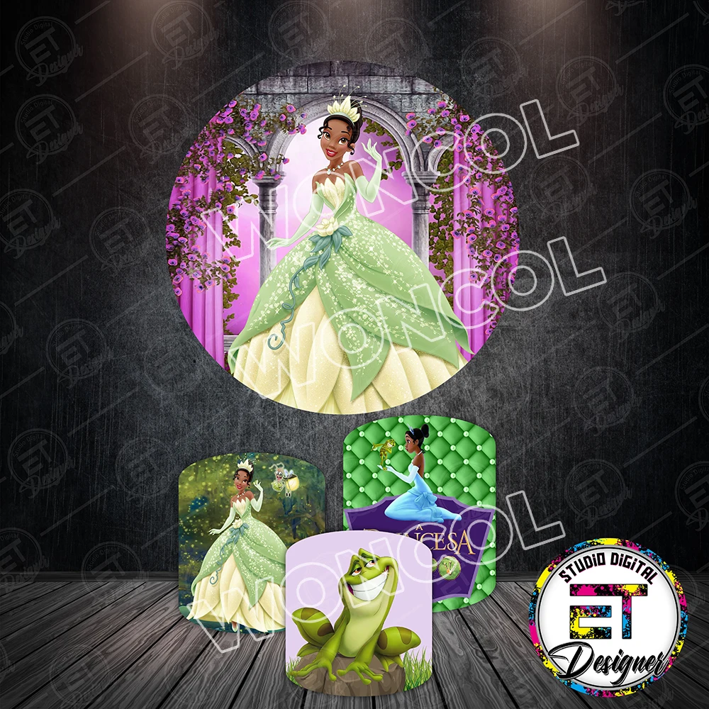 Tiana Round Backdrop Princess Tiana Birthday Backdrop The Princess And The Frog Cylinder Cover Decorations Photography Prop