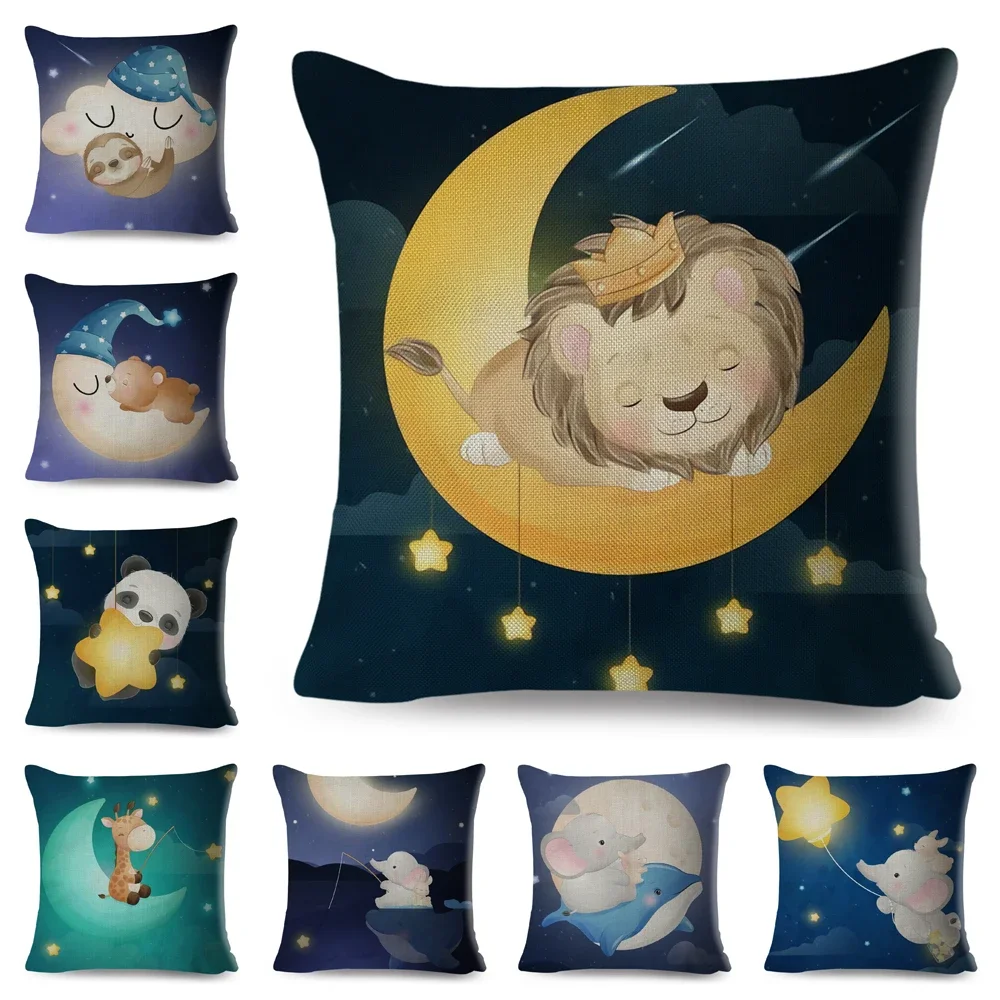 

Have A Good Dreams Cushion Cover Decor Cute Cartoon Animal Lion Panda Pillow Case Polyester Pillowcase for Children Room Sofa