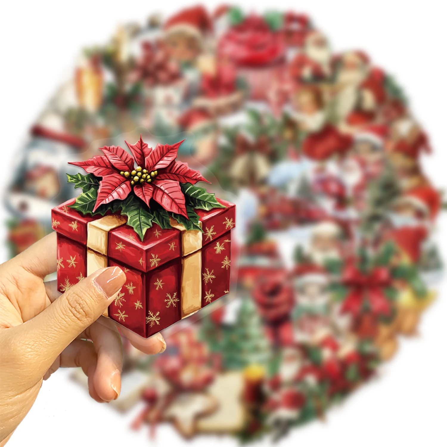 クリエイティブなクリスマスボトル用透明PET素材ステッカー50枚入り、装飾用ウォーターカップ、ノートDIY、防水、フェスティバルステッカー