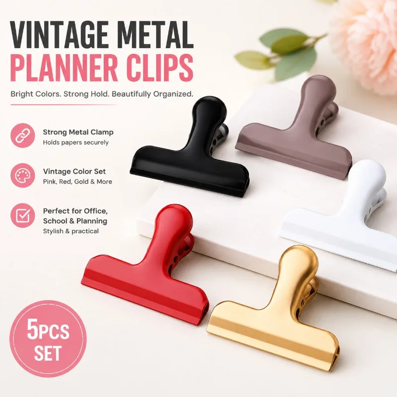 Stainless Steel Binder Clips Colorful Long Tail Paper Clamps Office Stationery Fastener Reusable Sealing Clip for Bill Document