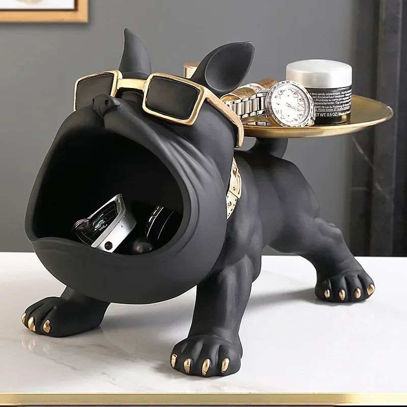 

Dog Ornament Big Mouth French Bulldog Butler Storage Box with Tray Nordic Table Decoration Resin Animal Sculpture Dog Statue