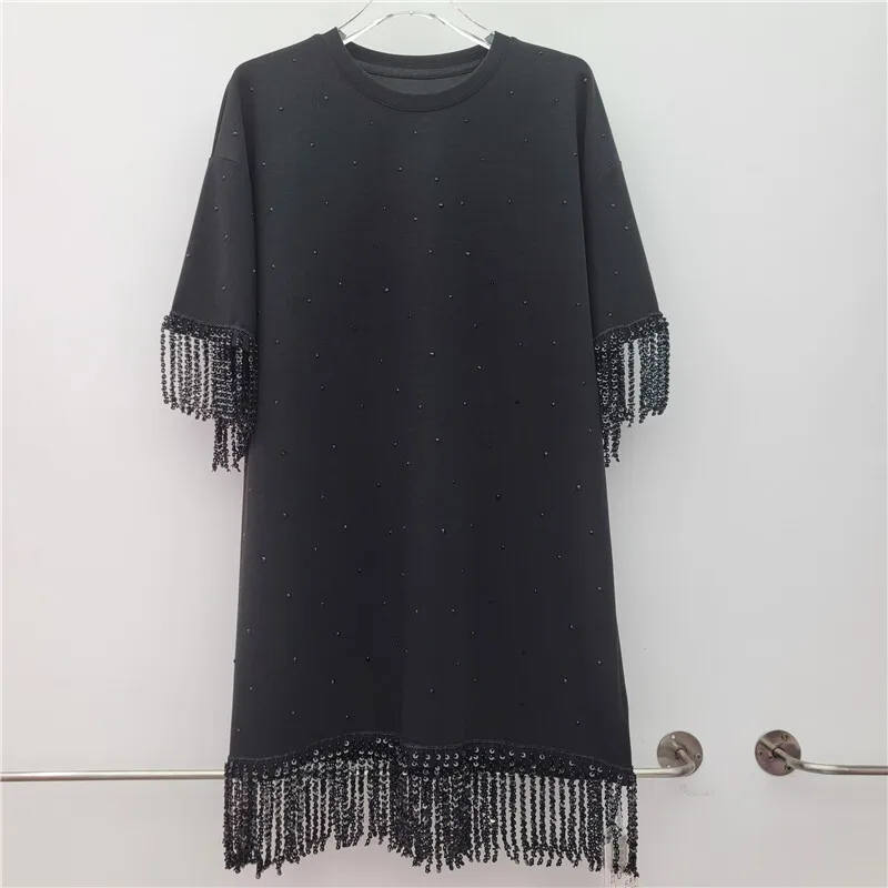 Moda em torno do pescoço renda e strass combinação borla emendado design feminino verão nova rua alta solta topo