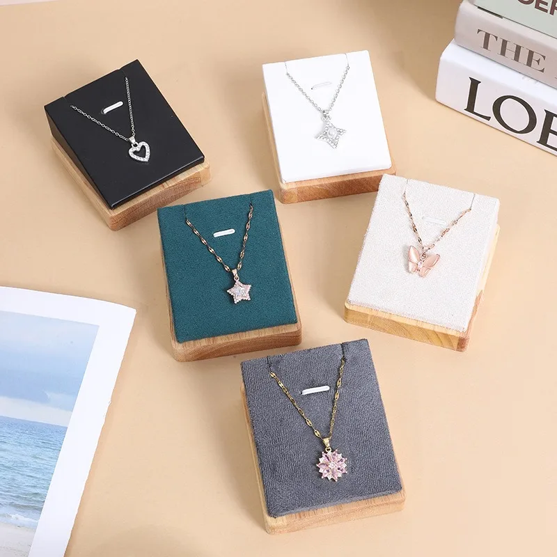 1 PCS New Wooden Jewelry Pendant Necklace Display Stand Holder PU Velvet Women Shop Window Wedding Organizer Trays