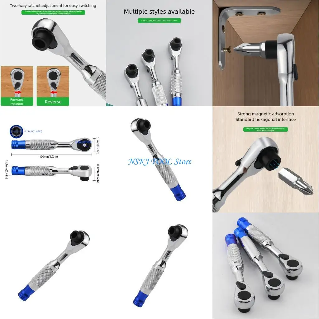 

L8RC Auto Repair Tool 72 Tooth Reversible Ratcheting Wrench Flying Screwdriver Head Connecting Rod 1/4inch Quick Quick Socket