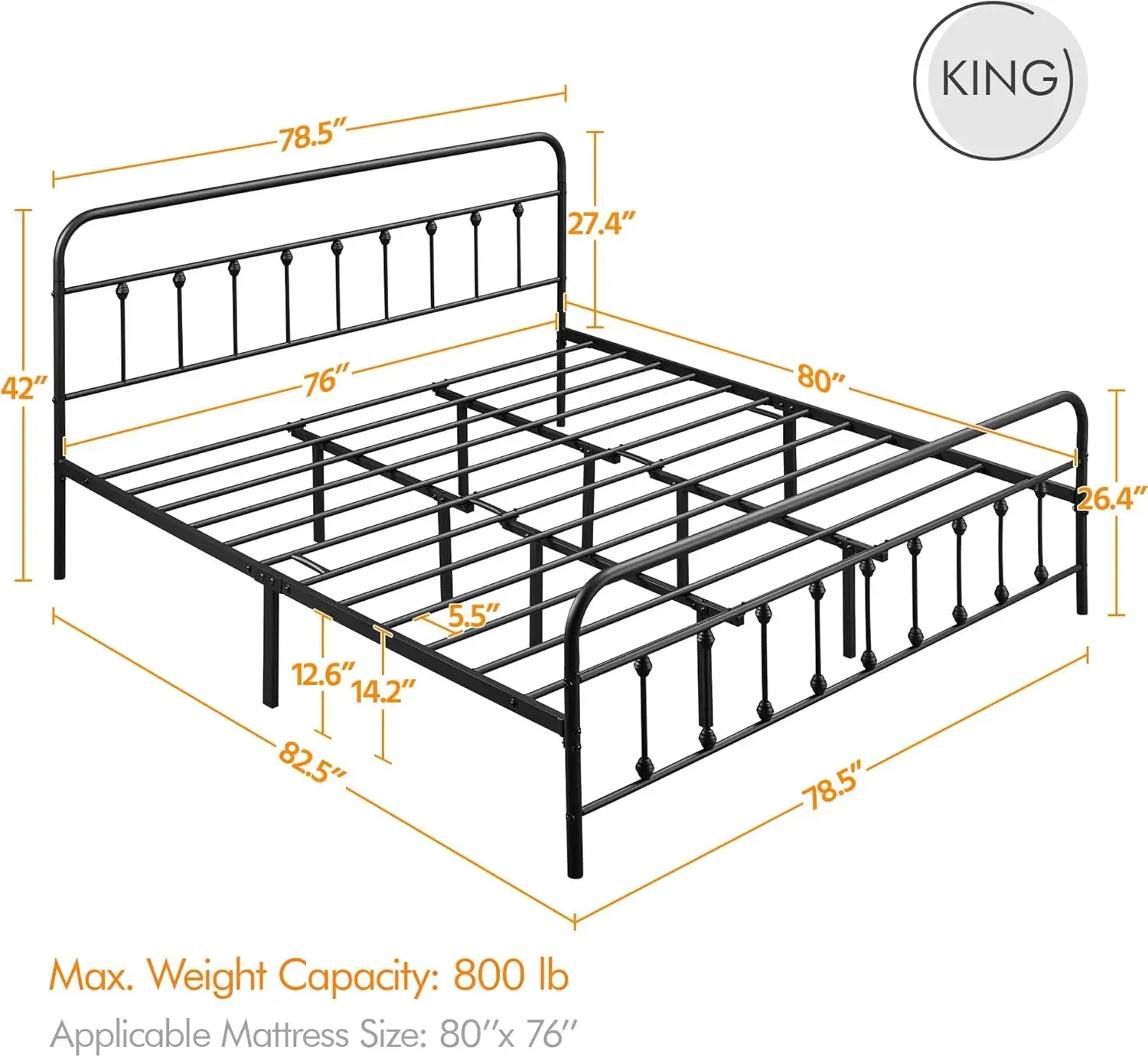 Metallplattform-Bettgestell, Matratzenfundament mit Kopf-/Fußteil/Unterbett im viktorianischen Stil aus Eisenkunst