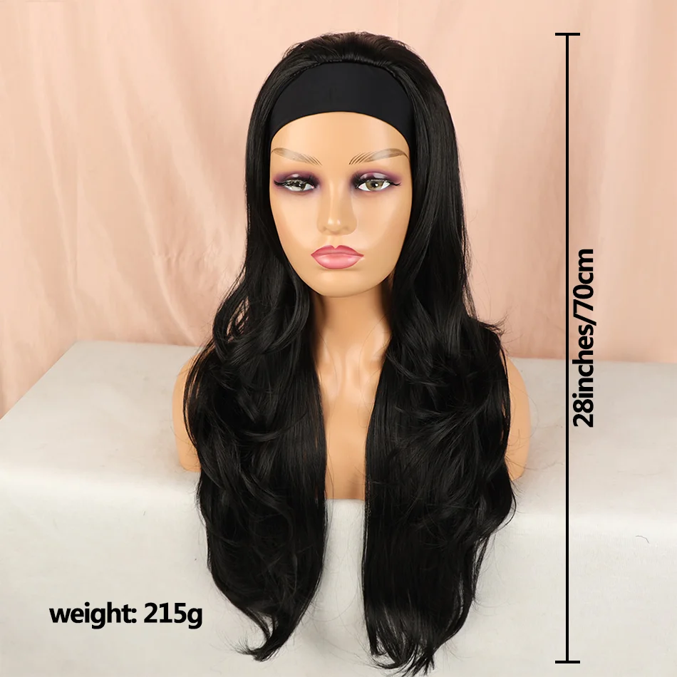 Synthetic Body Wave Ice Headband Wig-28 Inch Long Loose Body Wavy Headband Glueless Soft Easy Wear Wig for Women Natural Looking