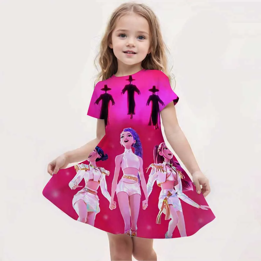 

KPop Demon Hunters с 3D-принтом подходит для детских платьев 3-14 лет, платьев для девочек, детской одежды 2025 года, летних платьев.