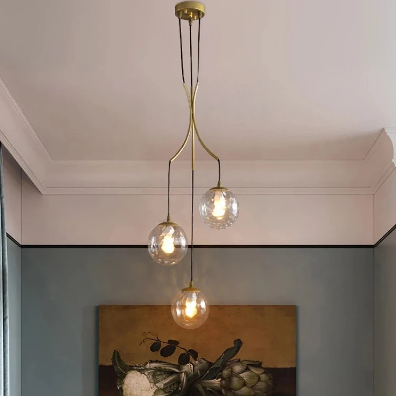 

Nordic Stairwell Chandelier Lamps Milky White Glass Ball Sconces Restaurant Staircase Villa Loft Long Ceiling Hanging Light E27