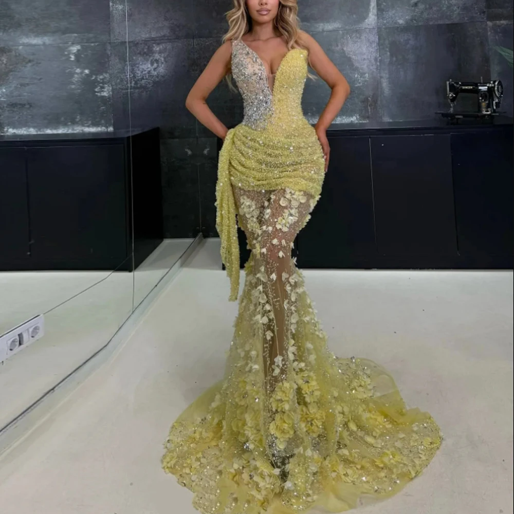 

Customized Gorgeous Flower Evening Dresses Sweetheart Neck Sequin Prom Gown Crystal Appliques Meet Gala Dress