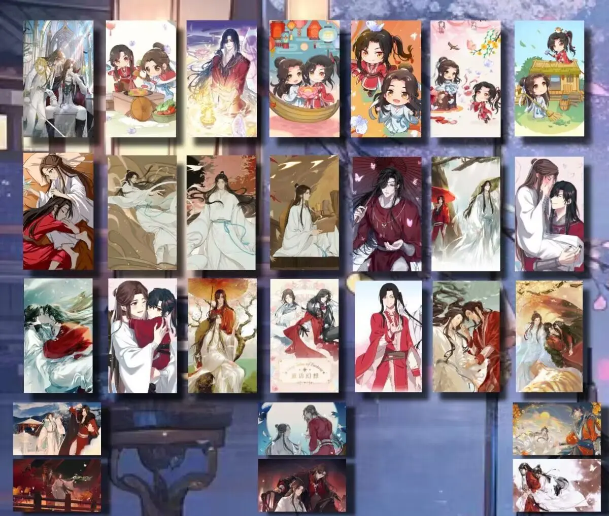 100PCS Tian Guan Ci Fu Hua Cheng Cute Card Anime Heaven Official's Blessing Cosplay Double Pattern Exquisite Creative Photo Card
