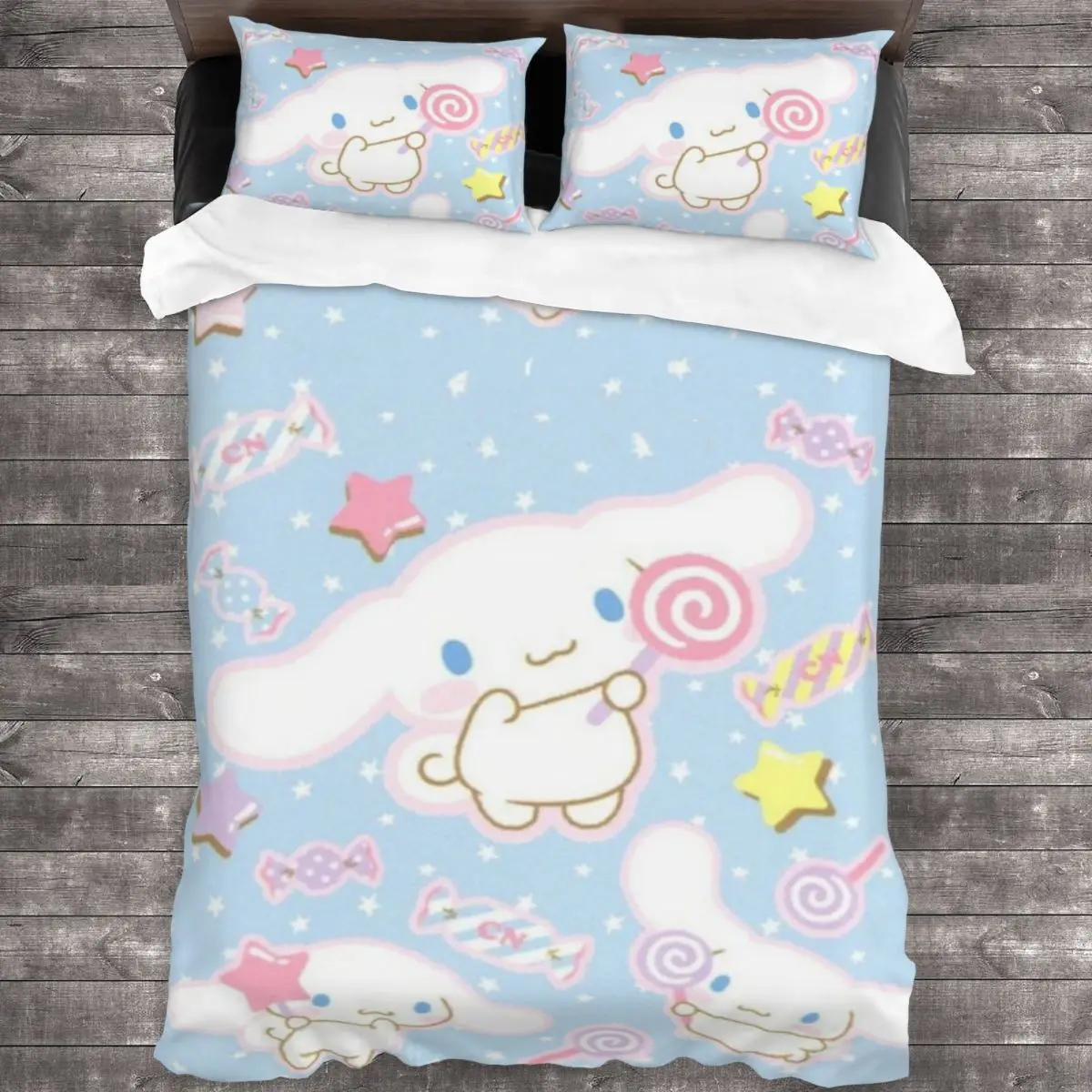 

3D комплект постельного белья Cinnamoroll, 100% полиэстер, мягкий, приятный для кожи пододеяльник, наволочка для мальчиков и девочек-подростков, украшение для спальни, комплект постельного белья