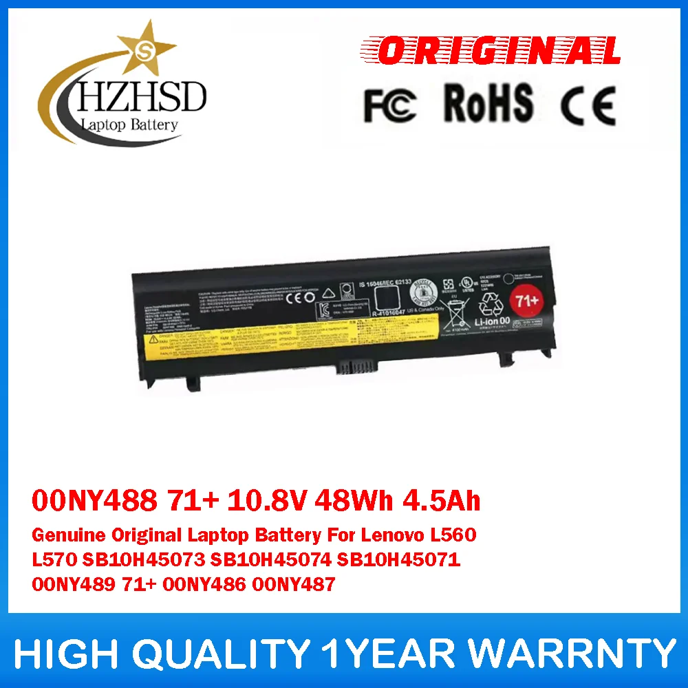 

00NY488 71+ 10,8 В 48 Втч 4,5 Ач Оригинальный аккумулятор для ноутбука Lenovo L560 L570 SB10H45073 SB10H45074 SB10H45071 00NY489 71+