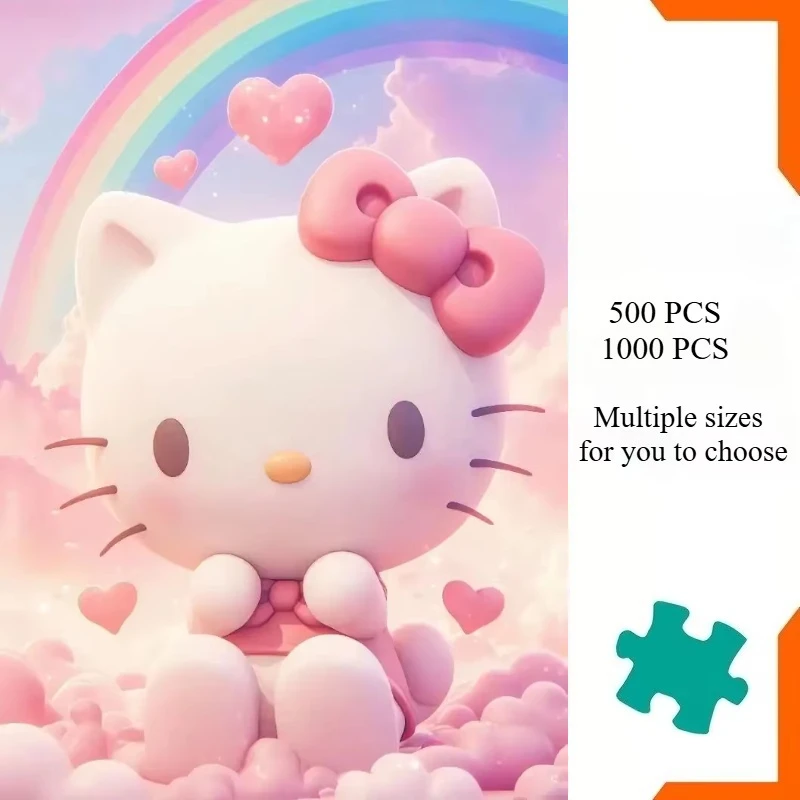 Large Jigsaw Puzzle 500/1000 Pieces Hello Kitty Paper Puzzles Adult Present Portable Box for Family Games Educational Toys