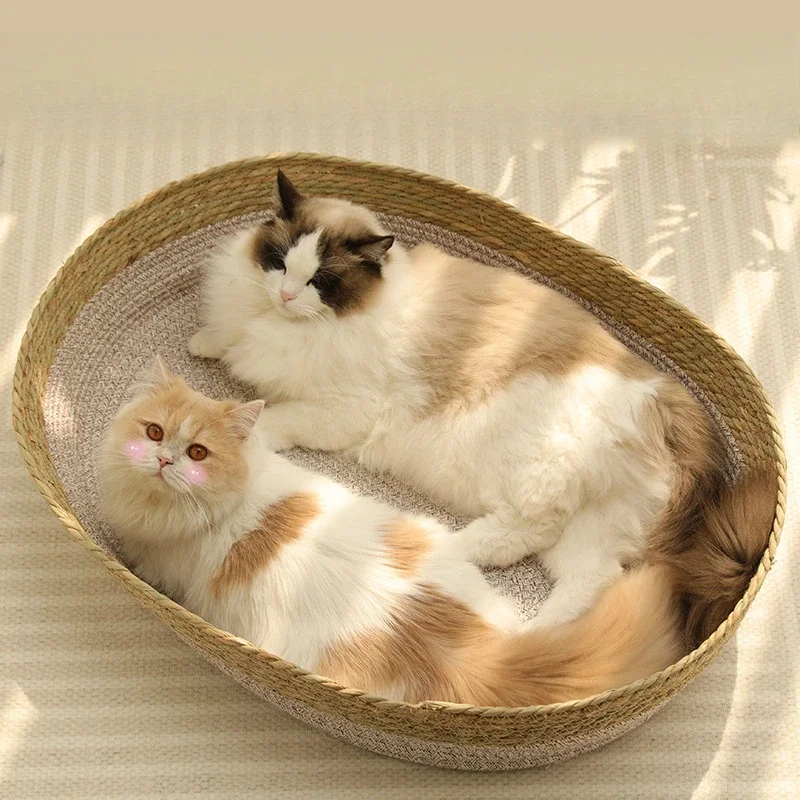 

Плетеная корзина из ротанга для кошек, удобная спальная кровать для собак, летняя прохладная плетеная кошачья домик, пончик, круглая кровать для котенка, щенка, кошачьи кровати
