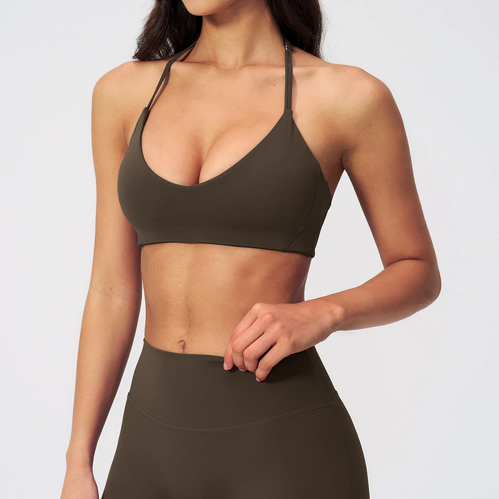 Yoga Bra Sexy Beauty Back Gym Running Push Up Sports Bra Women Breathable Wrapped Yoga Sports Bras Hanging Neck Underwear Female