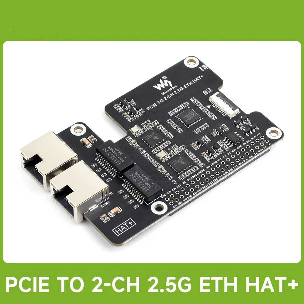 Waveshare PCIe TO 2-CH 2.5G ETH Adapter For Raspberry Pi 5, Supports Raspberry Pi OS / Ubuntu / OpenWrt, Dual RTL8125
