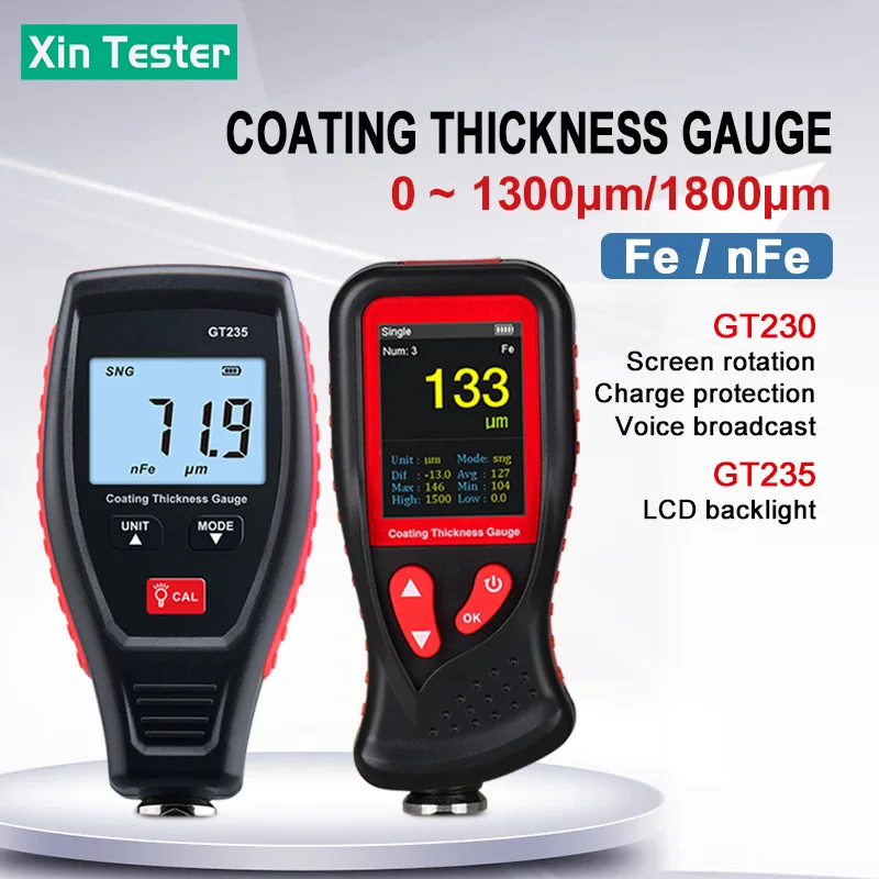 

Xin Tester Coating Thickness Gauge 0-1300/1800um 0.1 Micron FE NFE Car Paint Film Tester Color Display Automobile Measuring Tool