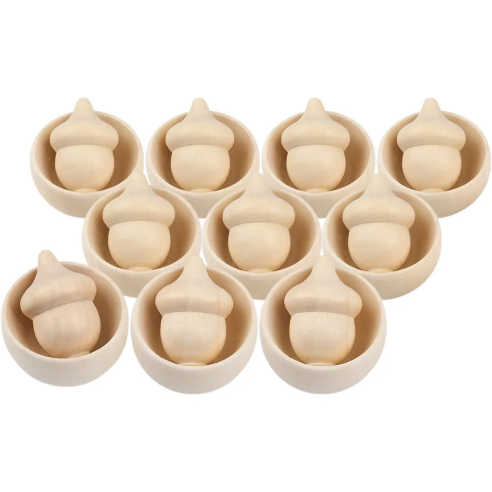 10 مجموعات من الأطباق الخشبية Acorns DIY لوازم الرسم للأطفال التعليمية الحرفية ديكور لم تنته الملحقات الخشبية لوازم خشبية ذاتية الصنع