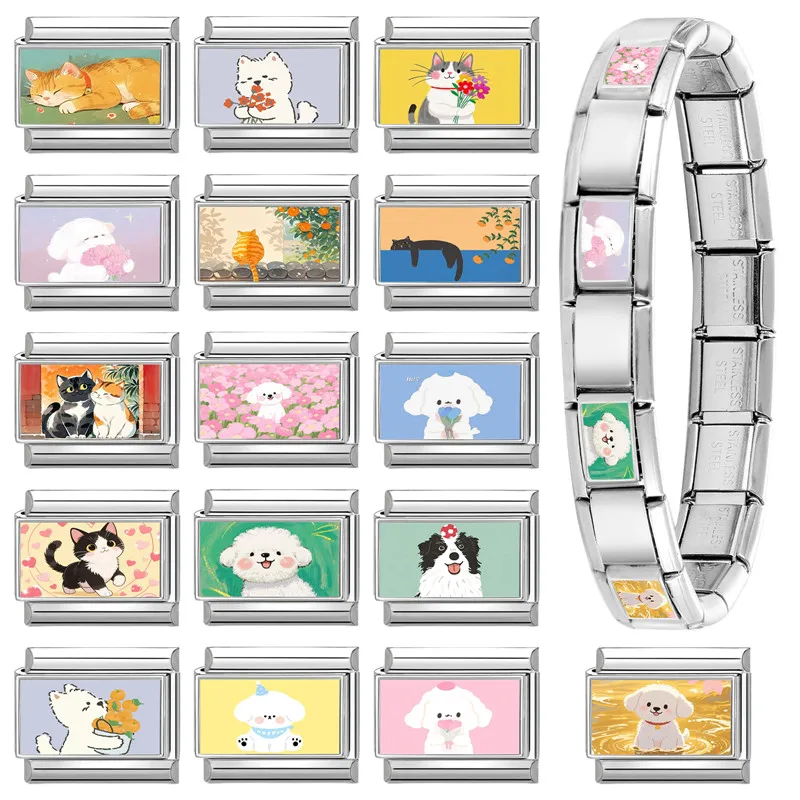 جديد جميل الحيوانات الأليفة القطط والكلاب وصلات سحرية إيطالية تناسب 9 مللي متر سوار الفولاذ المقاوم للصدأ النساء الرجال DIY بها بنفسك صنع المجوهرات #3