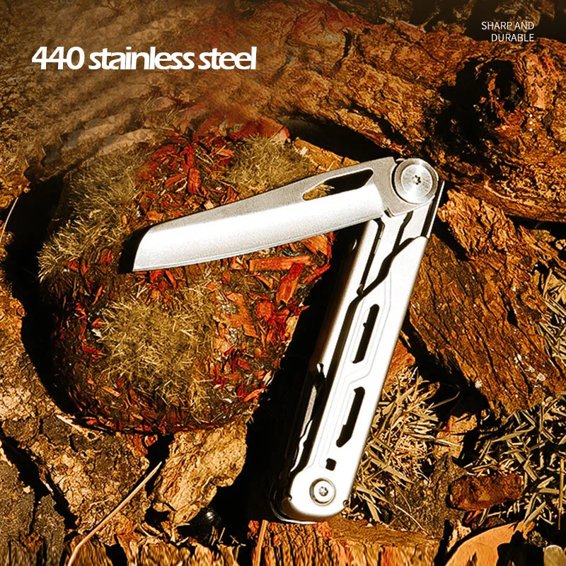 Pocket Multitool Knife 8-in-1 Stainless Steel Multitool Knife Saw Scissors Can&Bottle Opener Wire Stripper Glass Breake