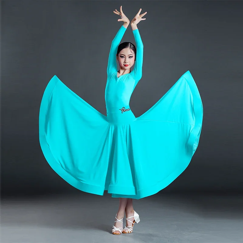 Girls Ballroom Dance Costume Autumn Blue/Purple Tango Waltz Dancing Clothes Standard Competition Dancewear Practice Wear