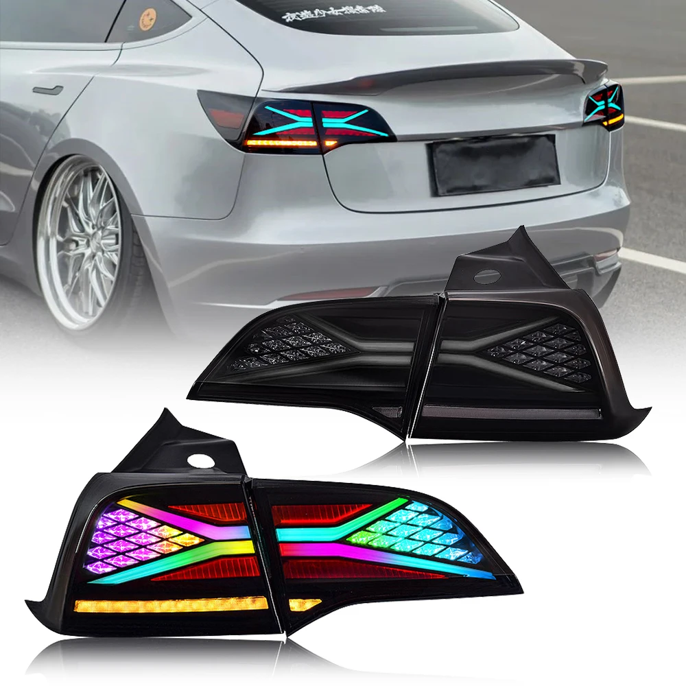 

Taillights RGB Tail lights For Tesla Model 3 Model Y 2018 - 2022 Car Start Up Animation Rear Lamp X-men taillight assemblys