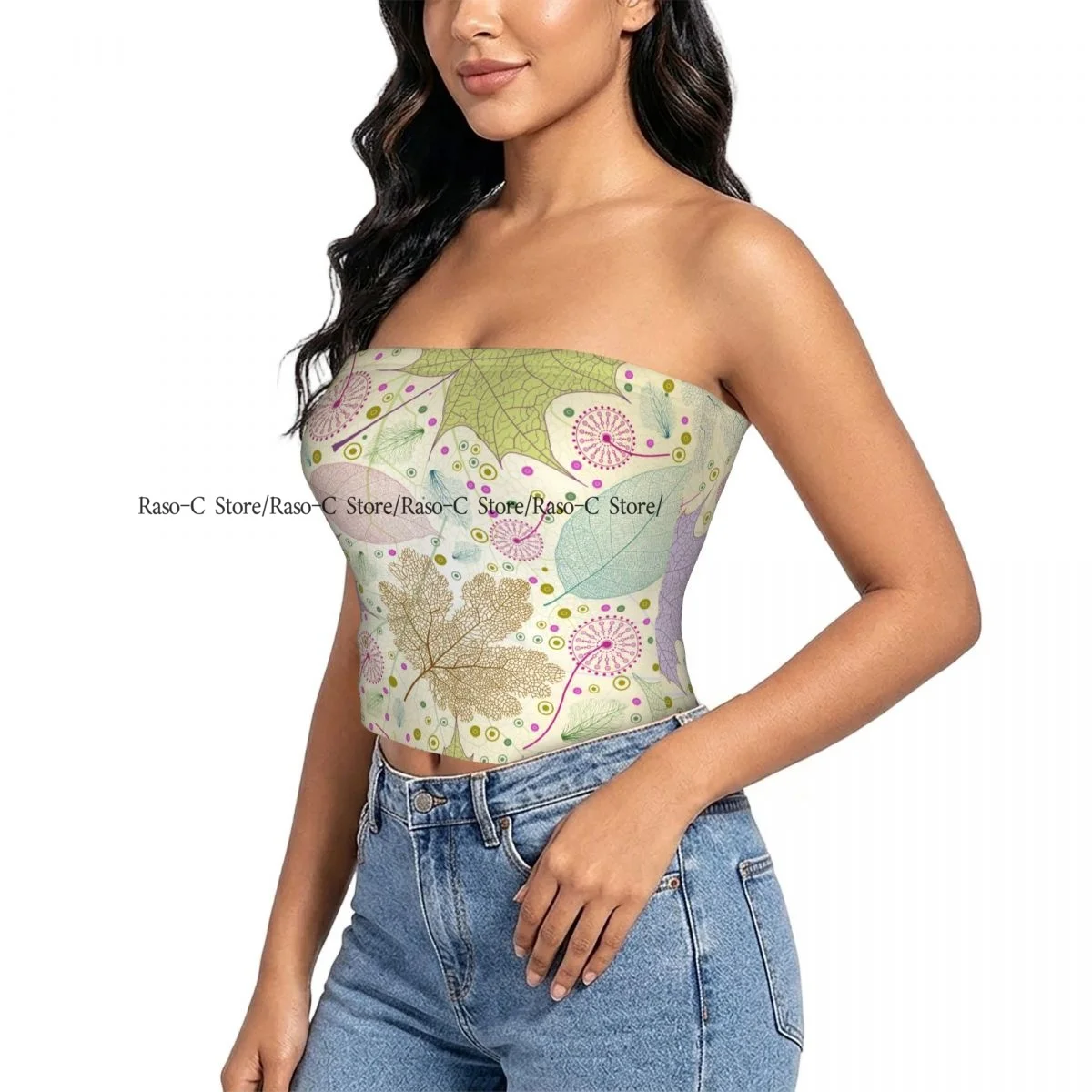 Women's strapless halter top Cherry Cupcakes Polka Dots On Chocolate Brown Background summer sexy short-sleeved top