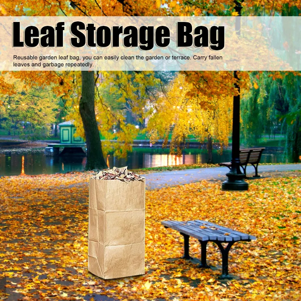 5pcs Eco Friendly Waterproof Kraft Paper Leaf Bags 30 Gallon Capacity Garden Leaf Bags Yard Waste Bags Yard Waste Removal