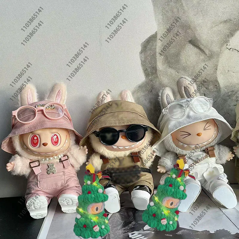 Customized 17cm Labubu V1v2 Luxury Clothing Vinyl Dolls Fashion Dungarees Labubu Christmas Tree Clothes Christmas Gifts