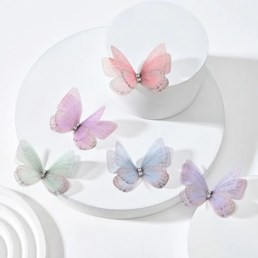 

20PCS Rhinestone Gauze Butterfly Applique Simulation Butterfly 3D Mesh Butterfly Patches Jewelry Accessories DIY Material