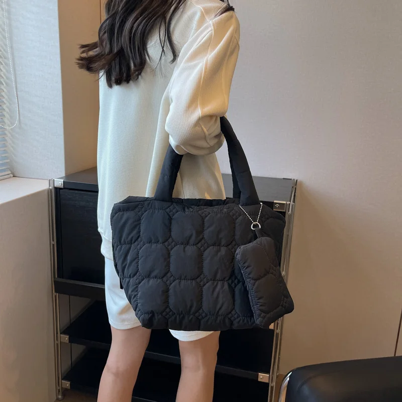 LEFTSIDE Cloth Padded Shoulder Bag for Women 2023 Korean Fashion Designer Soft Trends Winter Handbags and Purses Y2k