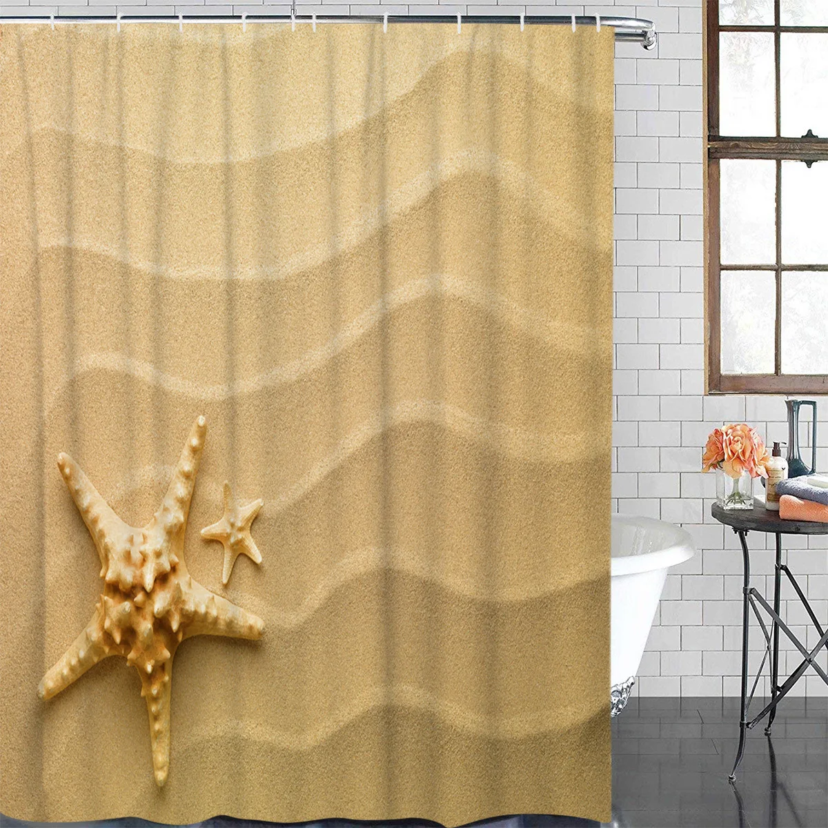 Beach Sand Starfish Waterproof Bathroom Decoration Shower Curtain With Hook Printed Bathtub Curtains Bathroom Accessories