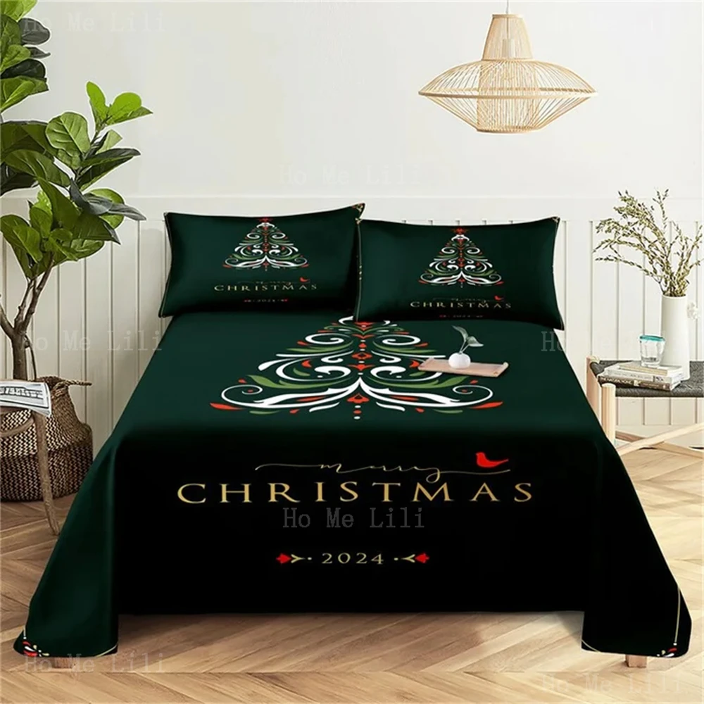 Christmas Leaves Elk Xmas Tree New Year Green Duvet Cover Bedroom Decor