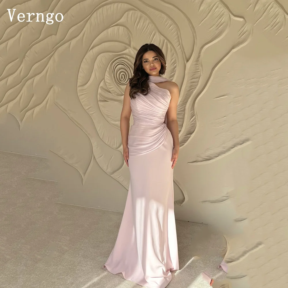 

Verngo Pink Crepe Evening Dress Short Sleeves A Line Formal Occasion Dresses Women Elegant Party Gowns Customized