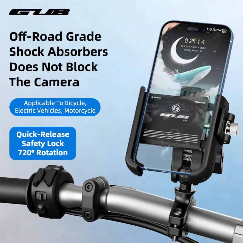 GUB P55 Motorrad- und Fahrrad-Handyhalterung, die die Kamera nicht blockiert, mit 720-Grad-Rotation für 4,7-7,2 Zoll Smartphones