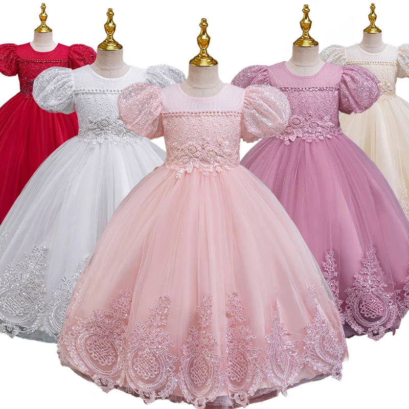 

Pageant Girl Shiny Embroidered Flower Wedding Bridesmaids Elegant Party Dresses Formal Children's Graduation Gost Gala Dress