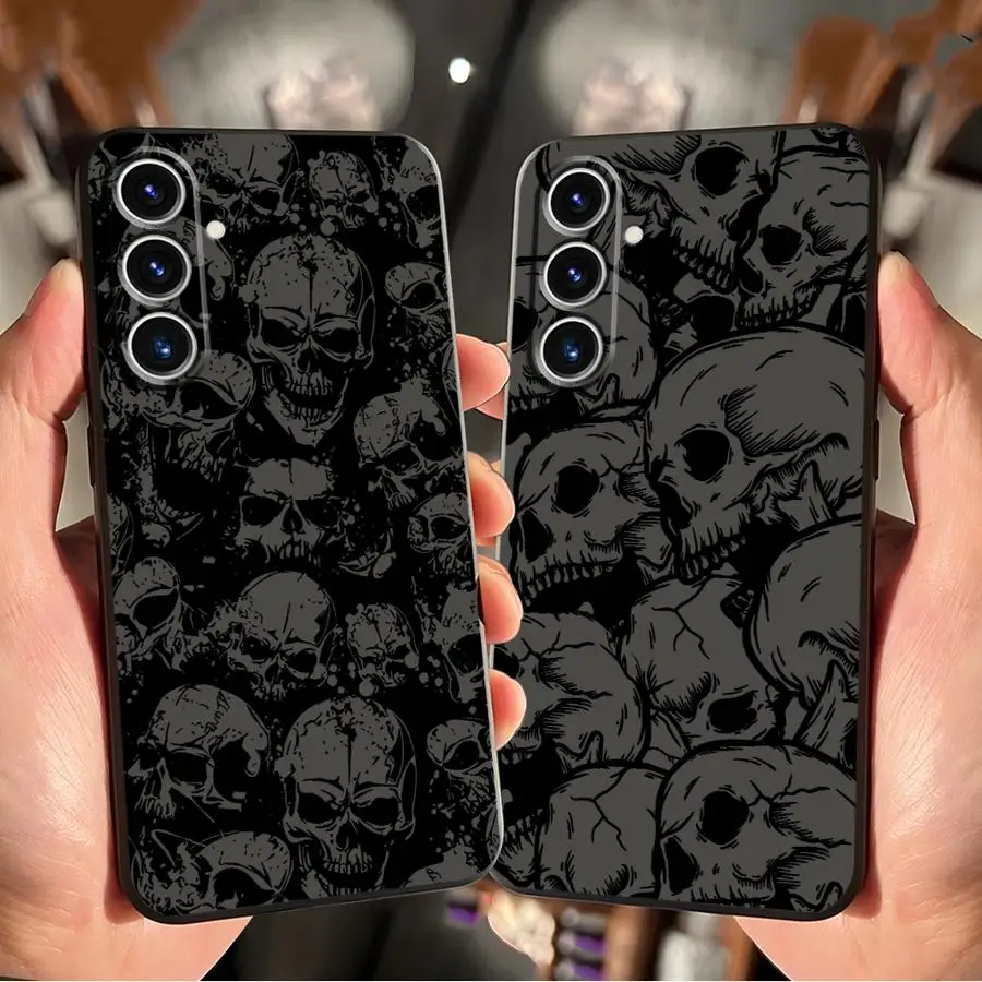 

Four Spooky Skull Patterns Case for Samsung Galaxy S20 S24 Plus S25 Edge S23 Ultra S21 FE Black Soft Phone Cover