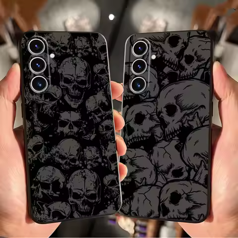 Four Spooky Skull Patterns Case for Samsung Galaxy S20 S24 Plus S25 Edge S23 Ultra S21 FE Black Soft Phone Cover